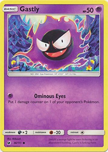 Pokémon - Carta de Colecionador - Gastly - 36/111 - Comum - Sol e Lua: Crimson Invasion - 1 Unidade