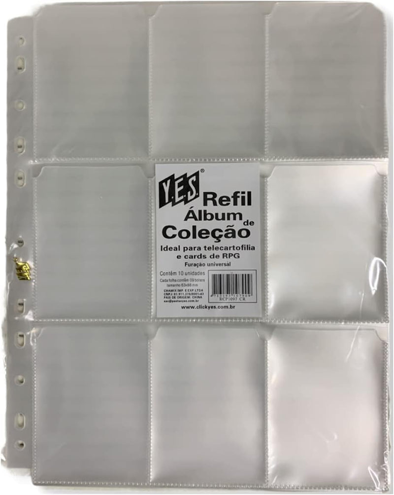 10 FOLHAS Plásticas para albuns YES - 9 bolsos (refil pacote com 10 folhas) Magic/Pokemon