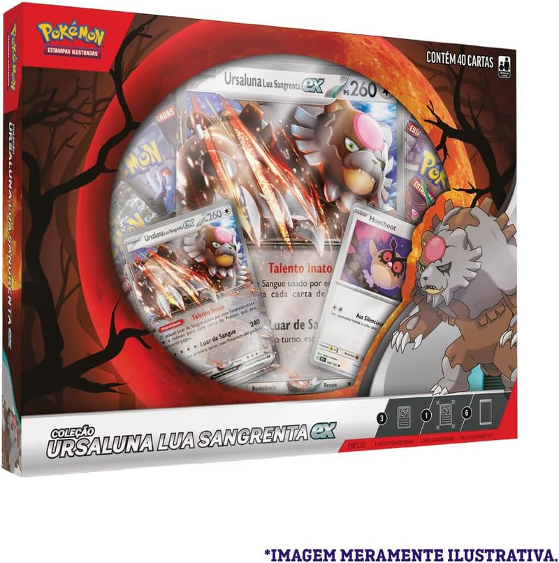 Pokémon Ursaluna Lua Sangrenta ex Carta Promocional Holográfica, Hoothoot e Noctowl, Conjunto de 3