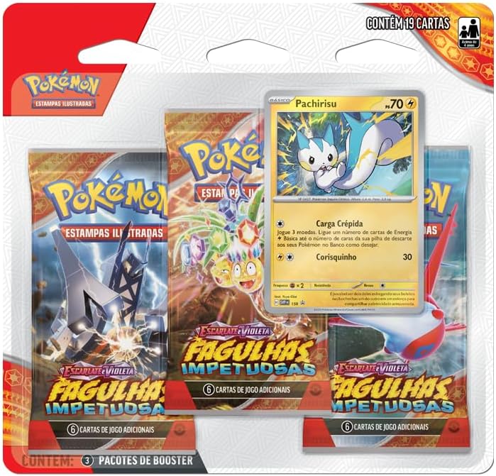 Pokémon TCG, Blister Triplo Pachirisu Escarlate E Violeta 8 Fagulhas Impetuosas