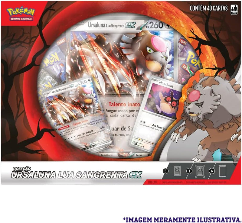 Pokémon Ursaluna Lua Sangrenta ex Carta Promocional Holográfica, Hoothoot e Noctowl, Conjunto de 3