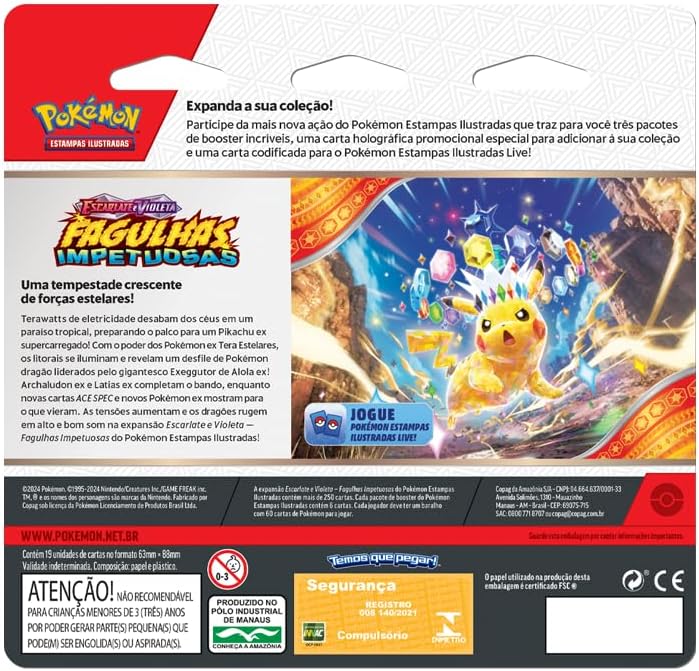 Pokémon TCG, Blister Triplo Pachirisu Escarlate E Violeta 8 Fagulhas Impetuosas