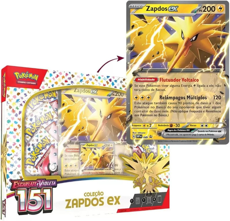 Box Cards Cartas Boosters Pokémon Coleção Especial Escarlate e Violeta 151 Zapdos EX Copag em português original oficial lacrado