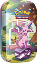 Pokémon TCG: Scarlet & Violet—Prismatic Evolutions Mini Tin – Espeon (2 pacotes de reforço e 1 moeda)