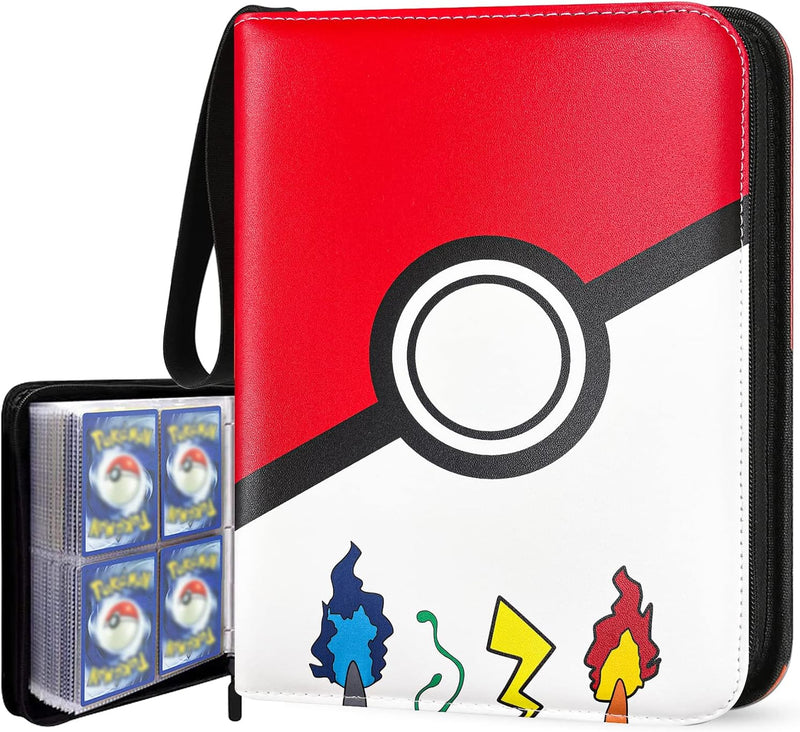 Trading Card Binder for Pokemon Cards, Card Collector Album with Sleeves, Fits Up to 400 Game Cards, Zipper Carrying Card Organizer Book for Boys, Girls