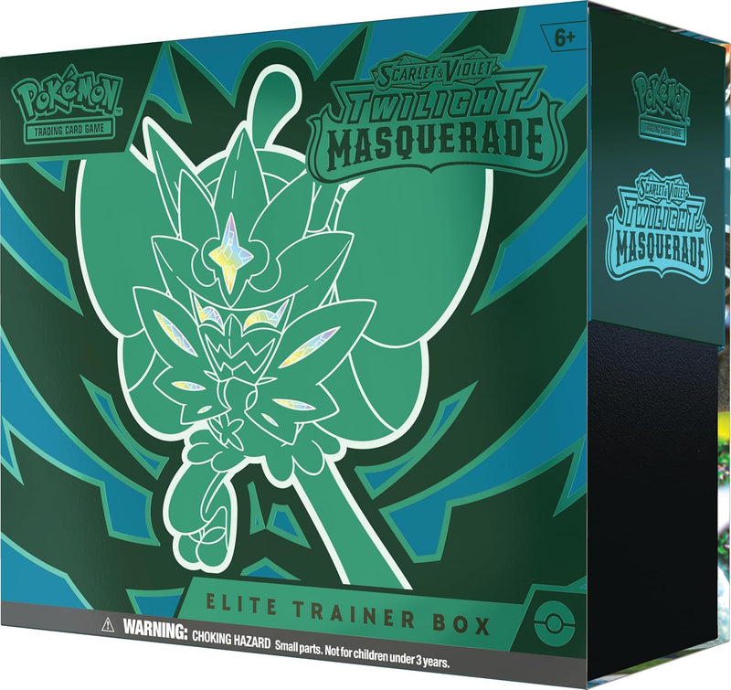 Pokémon TCG: Scarlet & Violet—Twilight Masquerade Elite Trainer Box (1 cartão promocional Ogerpon com máscara azul-petróleo completa, 9 boosters e acessórios premium)