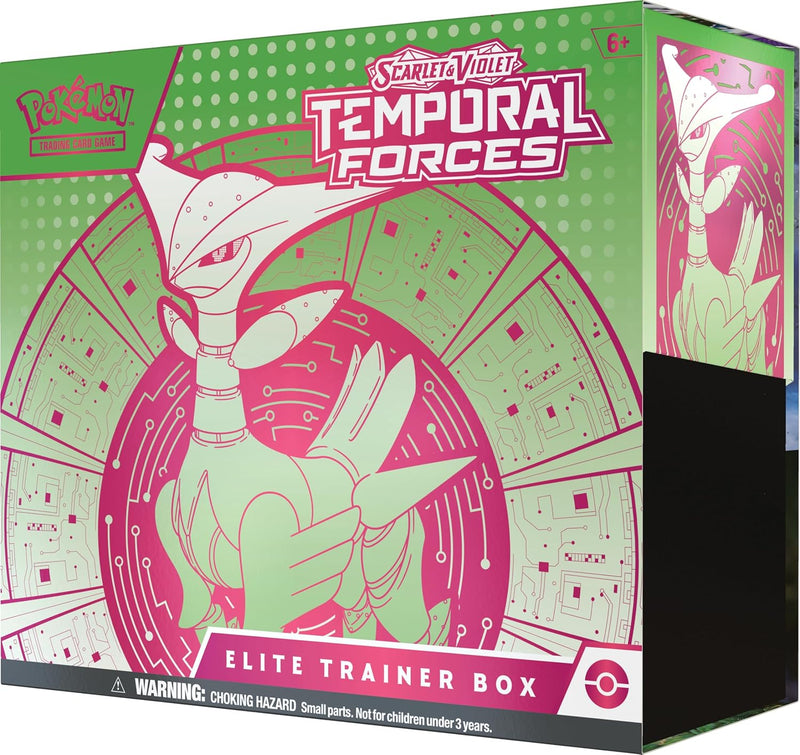 Pokémon TCG: Scarlet & Violet—Temporal Forces Elite Trainer Box – Iron Leaves (1 cartão promocional Iron Thorns Full-Art, 9 Boosters e acessórios premium)
