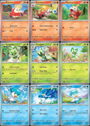 Pokemon Scarlet & Violet Starter Card Lot - Fuecoco - Crocalor - Quaxly - Quaxwell - Sprigatito - Floragato - Paldea Evolved 9 Card Set - 034/193-035/193