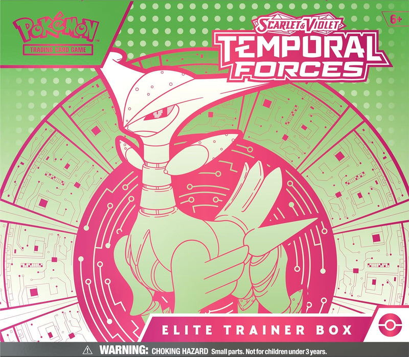 Pokémon TCG: Scarlet & Violet—Temporal Forces Elite Trainer Box – Iron Leaves (1 cartão promocional Iron Thorns Full-Art, 9 Boosters e acessórios premium)