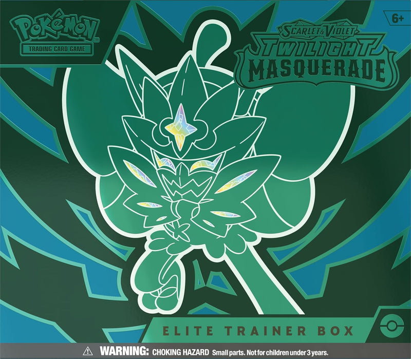 Pokémon TCG: Scarlet & Violet—Twilight Masquerade Elite Trainer Box (1 cartão promocional Ogerpon com máscara azul-petróleo completa, 9 boosters e acessórios premium)