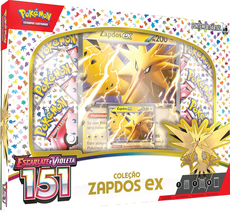 Box Cards Cartas Boosters Pokémon Coleção Especial Escarlate e Violeta 151 Zapdos EX Copag em português original oficial lacrado